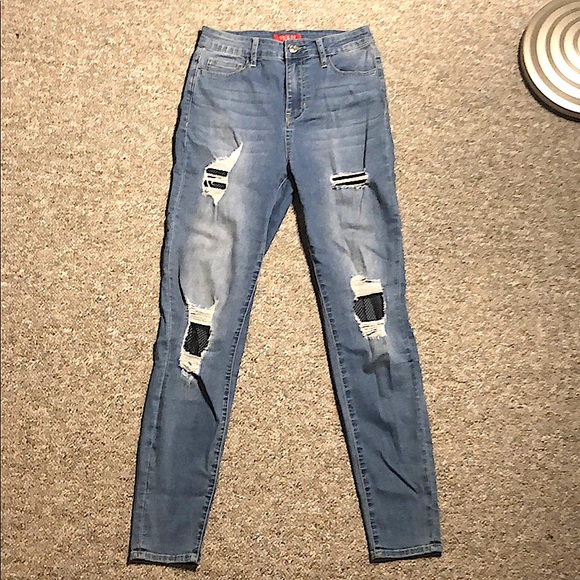 Guess Ripped Jeans with Fishnet Detailing  High-waisted mom Jeans - Picture 4 of 5